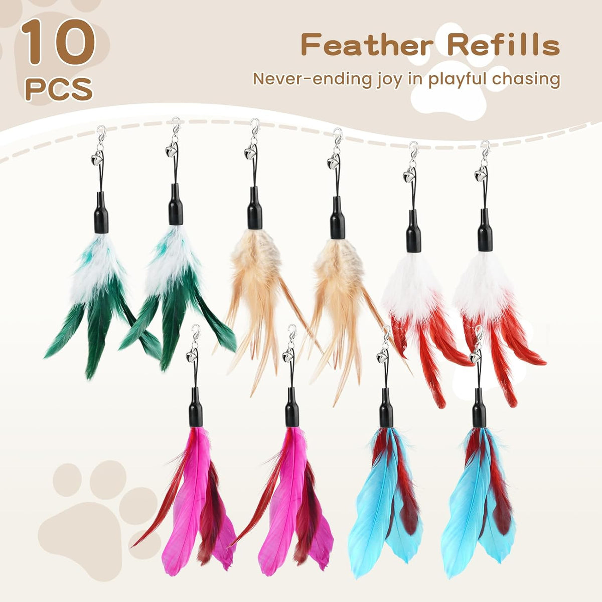 Pawaboo Cat Feather Wand Interactive Toy - Z-Mixed Color-10 Pack - image 2