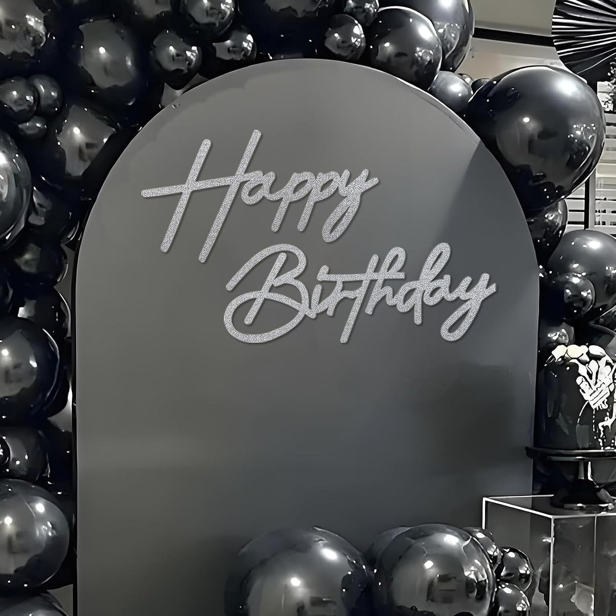 Happy Birthday Sign for Backdrop - Felt / Glitter Silver