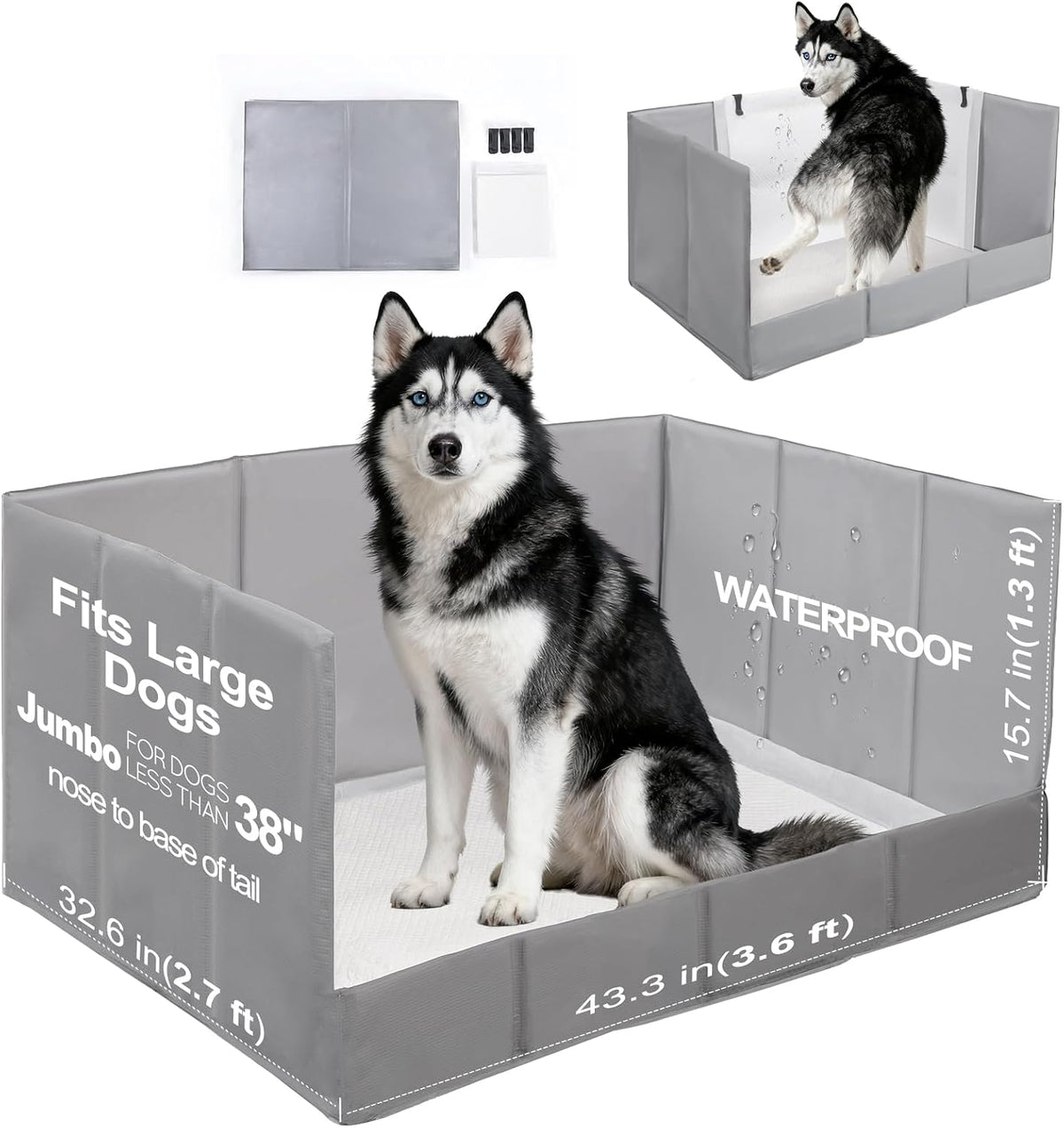 HQ4US 4LEGS Dog Litter Box Indoor High Walls - Grey / X-Large for Dog＜ 38" Length