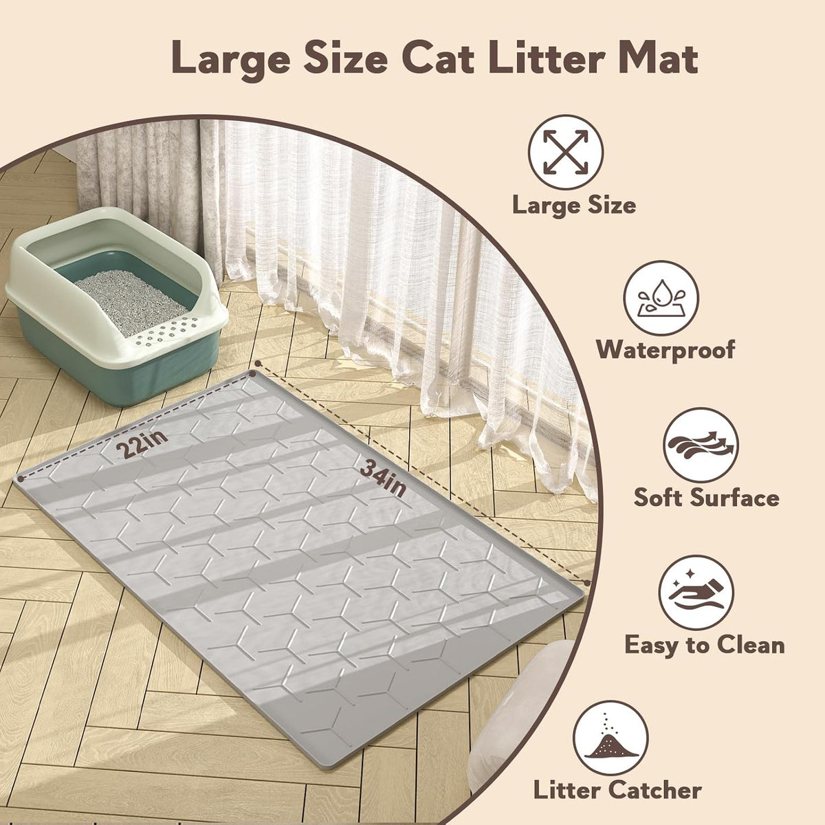 Silicone Cat Litter Mat 34×22 inch, Easy to Clean, Gray – Daily Care for Cats - 34" X 22" / Grey - image 4