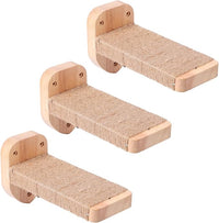 3pcs Cat Wall Steps, Climbing Mounted Furniture, Shelves With Hemp Rope Covered, Solid Wood Ladder for Playing and Climbing (Standard-Wood)