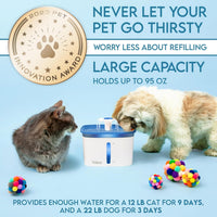 Veken Innovation Award Winner 95oz/2.8L Cat Water Fountain - Blue / 2 Filters+2 Sponges - image 3