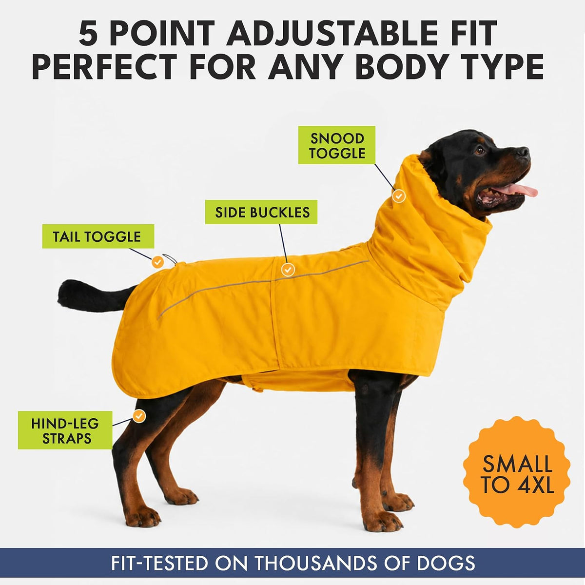 Spark Paws Dog Raincoat, Waterproof Rain Jacket w/Hood - 01 - Mustard Yellow / 3XL - image 3