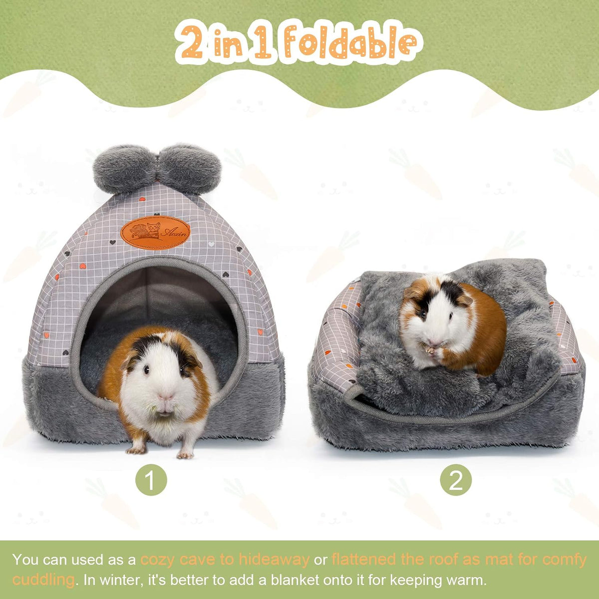 YUEPET Bunny Hideout House, Rabbit Bed - Grey Grid - image 4