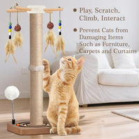 Cat Scratching Post, Sisal Scratcher with Enrichment Toys for Indoor Cats – Essentials for Cats - 33 Inches Tall / Double Track - image 4