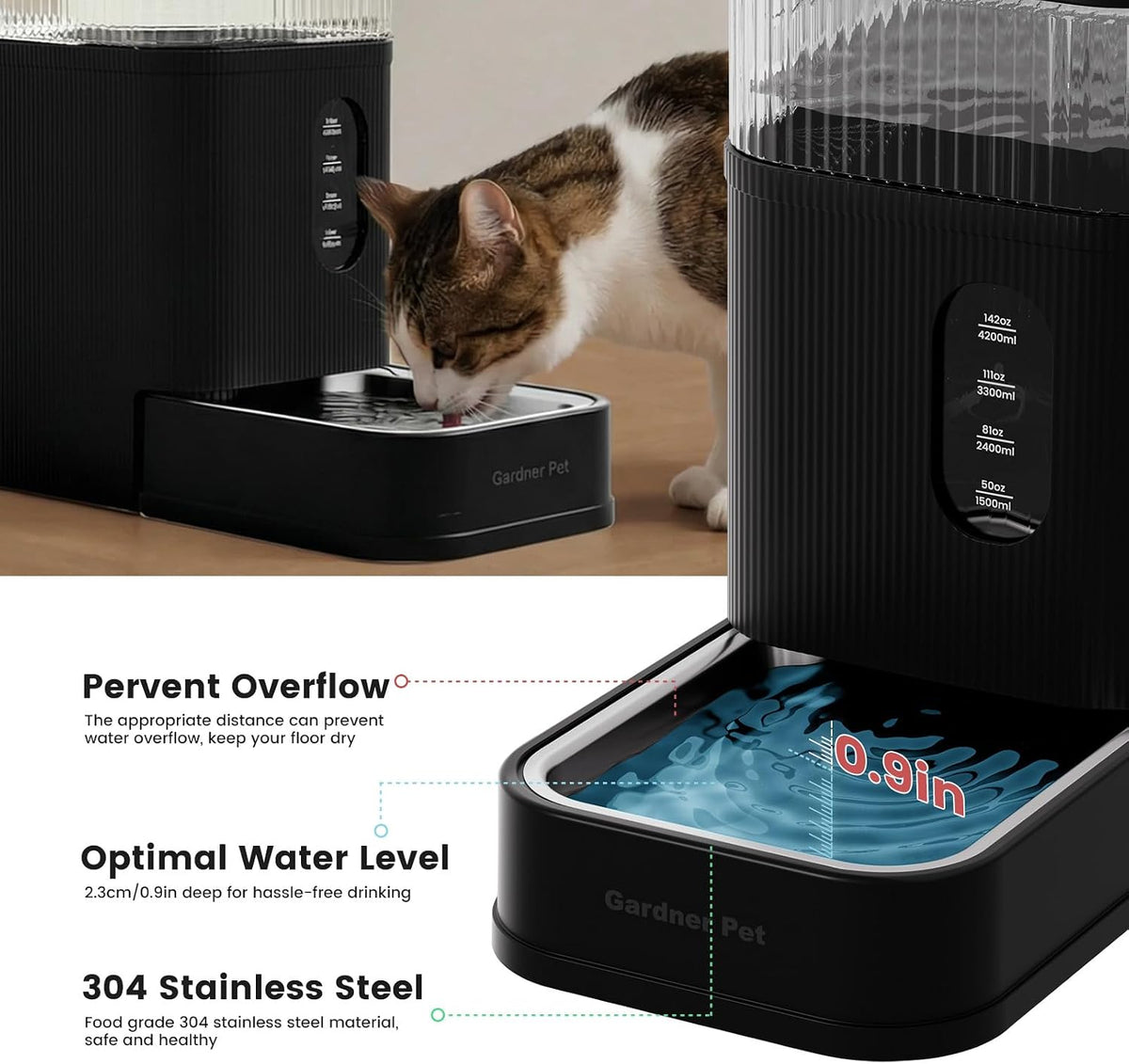 2.2 Gallon Automatic Dog Water Dispenser with Stainless Steel Bowl – Essentials for Dogs - Black / 2.2 Gallon - image 3