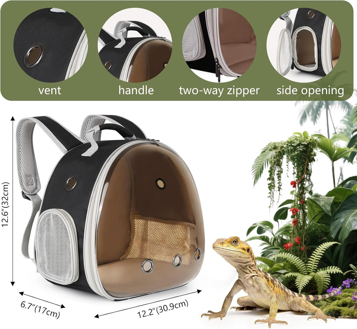 Bearded Dragon Travel Carrier, Lizards Carrier - Black-Polarize / Backpack - image 2
