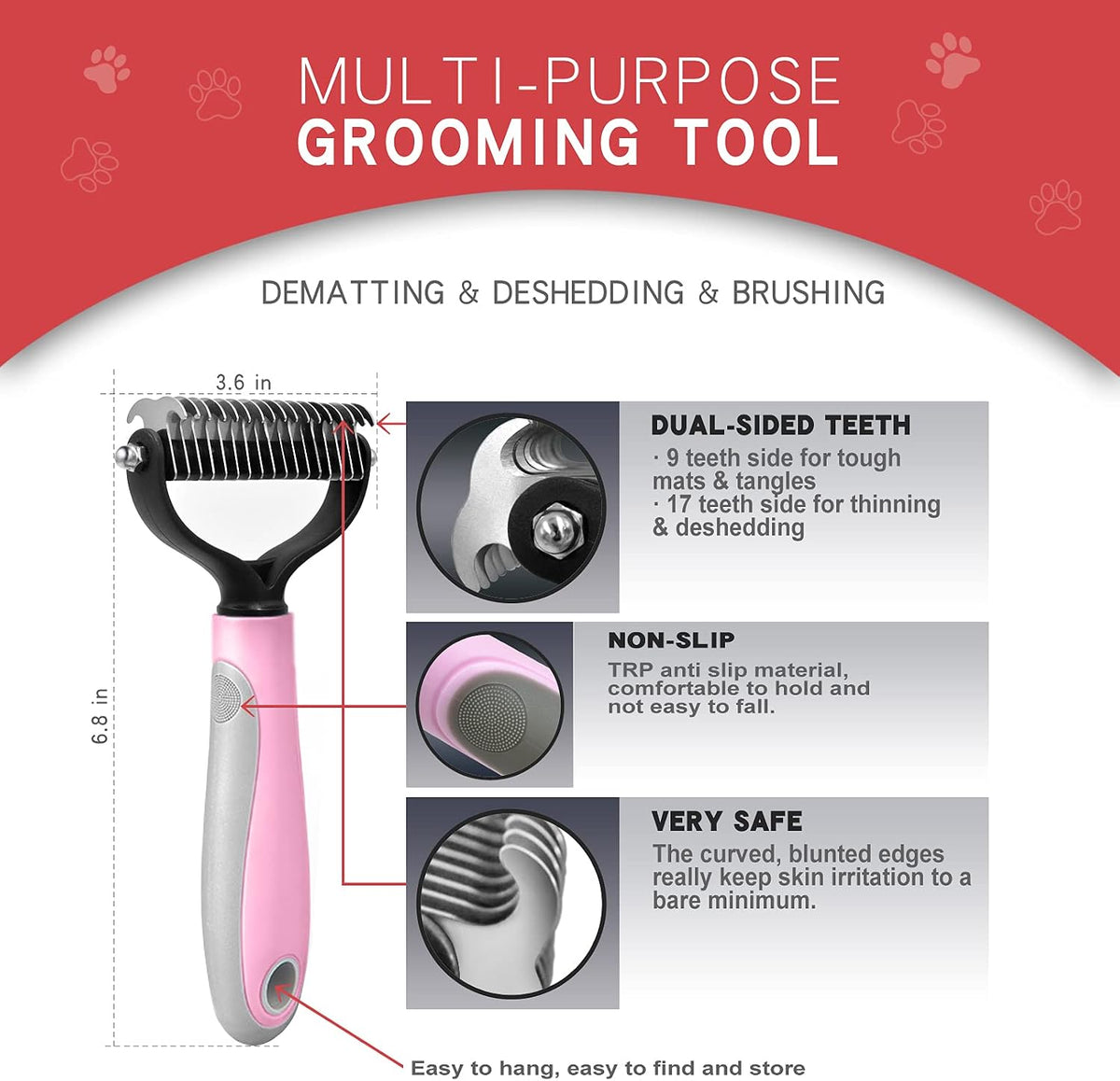 Deshedding Dog Brush, Undercoat Rake for Cats & Dogs - Pink(Rake + Glove) - image 2