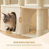 Heybly Heavy Duty Cat Tree, 71-Inch Tall Tower for Large Maine Coon with Extra-Large Baseboard, Cat Condo Furniture with Multi-Level Platforms, 2 Hammocks and 12 Scratching Posts, Beige HCT037M