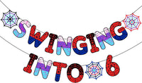 TaoBary Spider Theme 4th Birthday Banner Swinging into 4 - Friends Colors / 6th