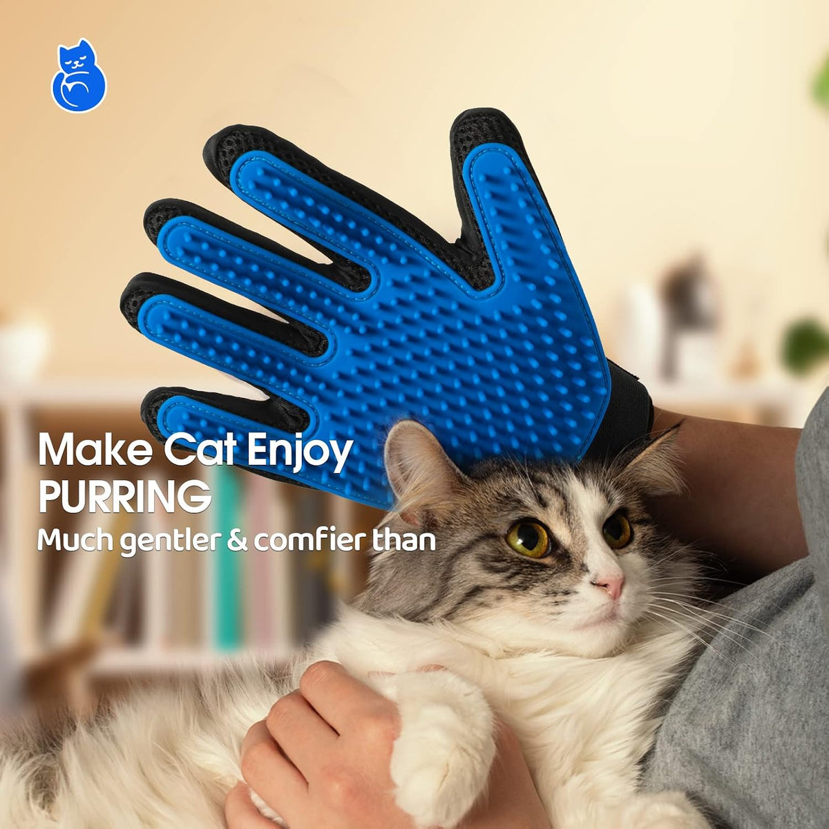 Pet Hair Removal Glove with 255 Silicone Tips for Dogs & Cats - Blue - image 3