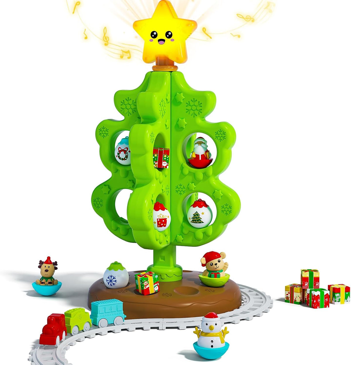 Surelect my first Christmas tree toy for little kids with train, tumblers and finger puppets - view 3