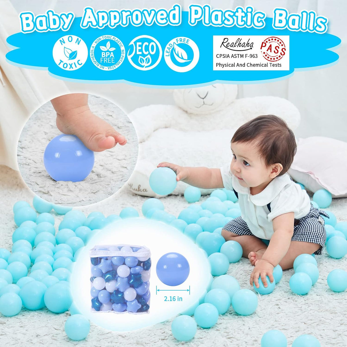 Realhaha Ball Pit Balls Star Shapes Plasticballs for Ballpit Playpen – Fun for Kids & Family - Pearl Blue Blue White / 100 - image 3