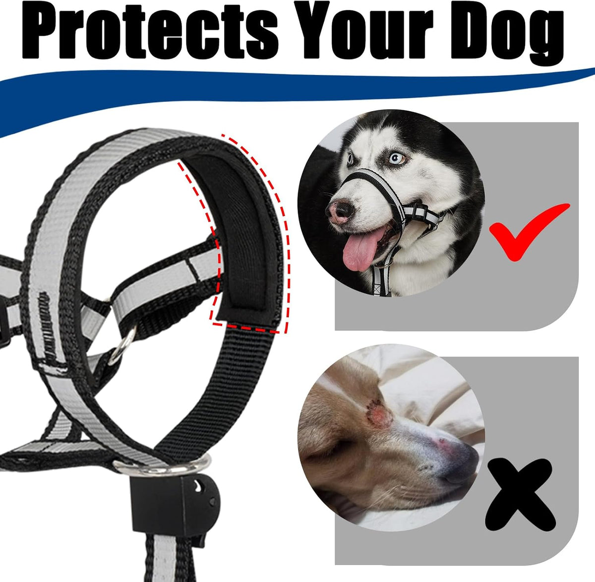 Reflective Head Collar, No Pull Collar for Small Medium Dogs – Essentials for Dogs - Black / XL (Snout Cir: 12"-17½”) - image 4