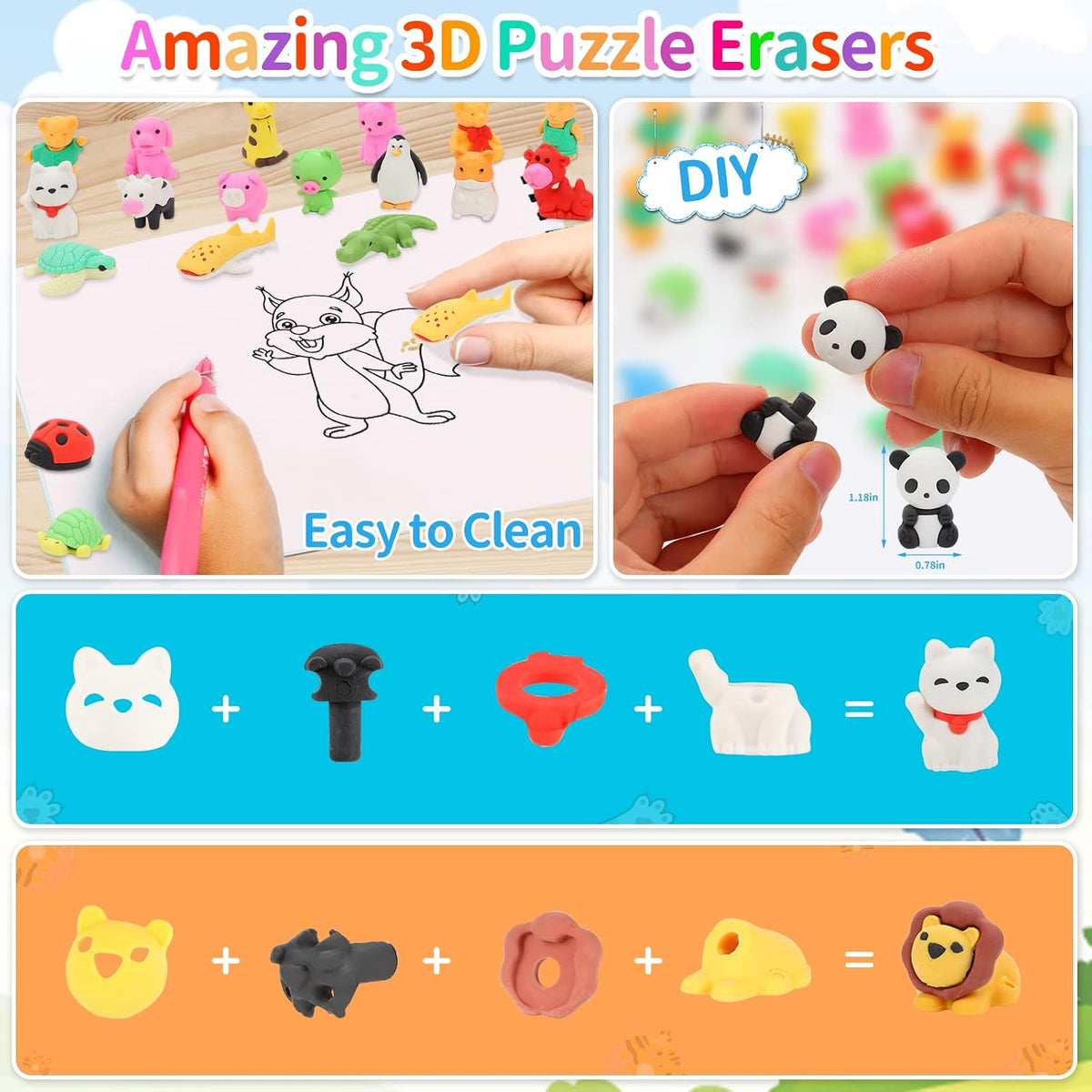 70Pcs Animal Erasers for Kids Desk Pets - 55 - image 2