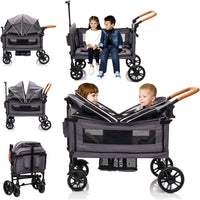 MRZLB Luxury Wagon Stroller for 2 Kids & Cargo-Lightweight Travel - Light Grey