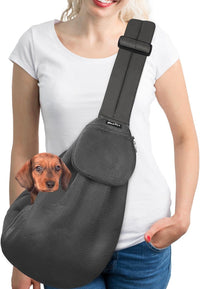 SlowTon Dog Carrier Sling - B-Dark Grey Breathable Fabric / For Pets 12-16lbs