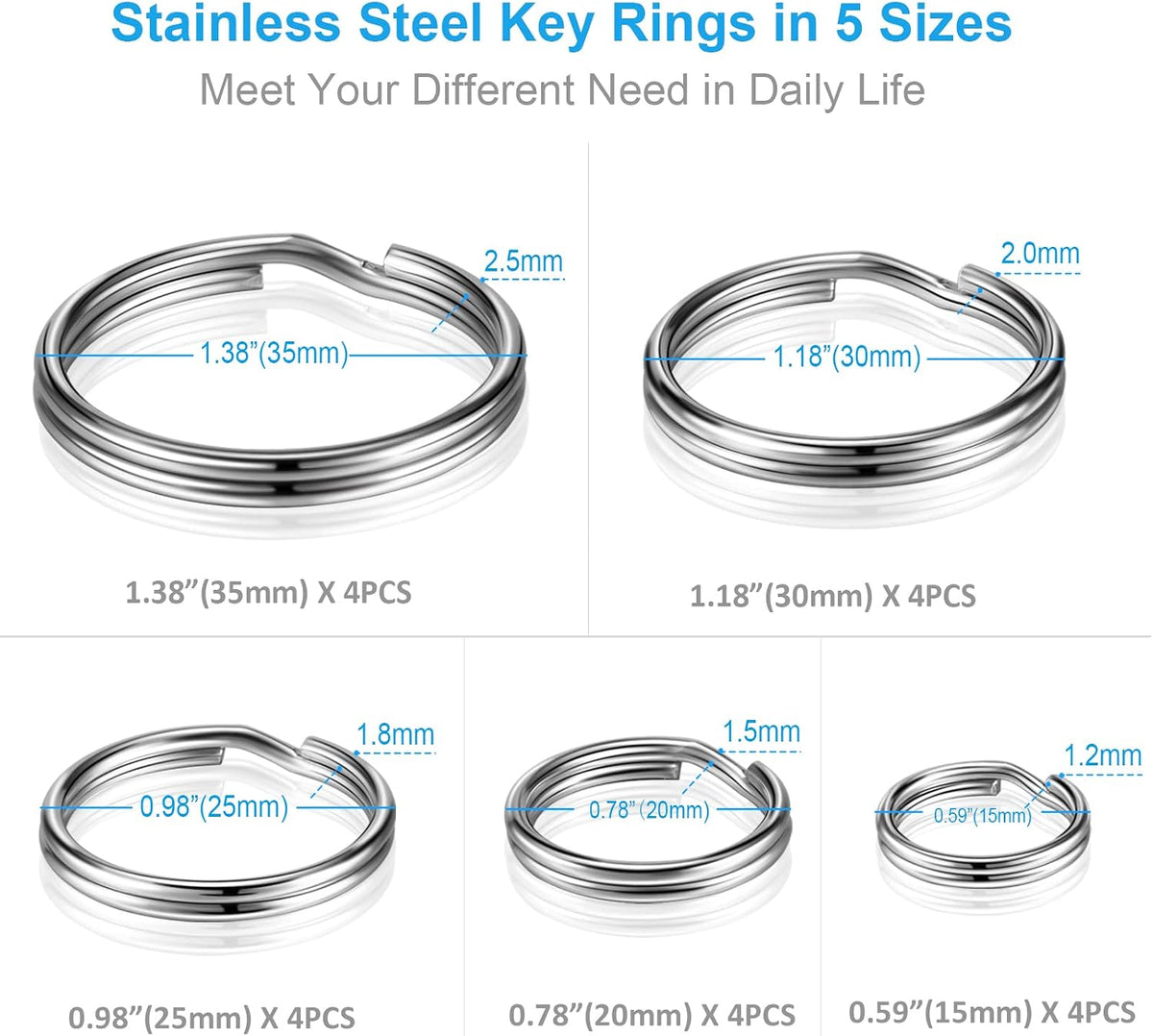 YHYZ Split Key ring Assorted, 5 Sizes - 1 / Stainless Steel - image 2