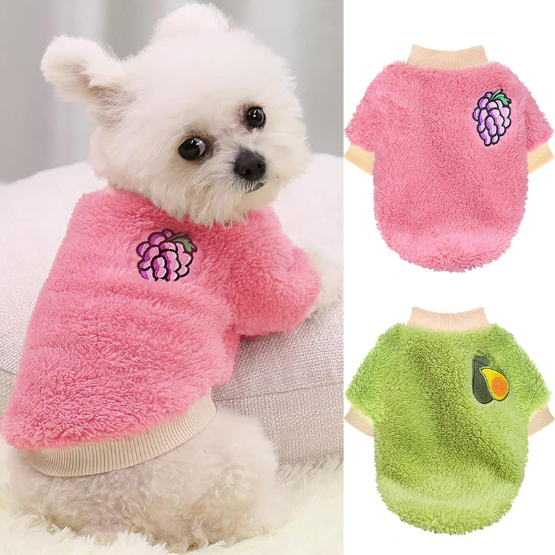2 Pack XXS Dog Sweater, Tiny Dog Sweaters for Small Dogs Girl - Avocados, Grapes / Medium