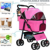 3 in 1 Pet Dog Stroller for Small Medium Dogs 10-50 lbs - Pink - image 4