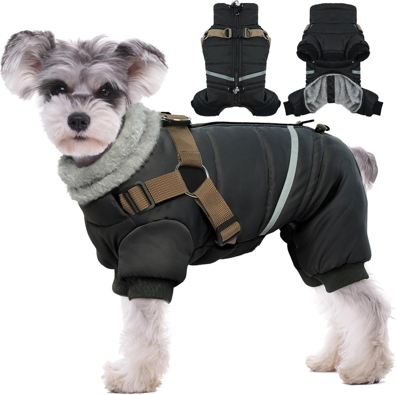 BRKURLEG Small Dog Coat with Harness - Medium / Black