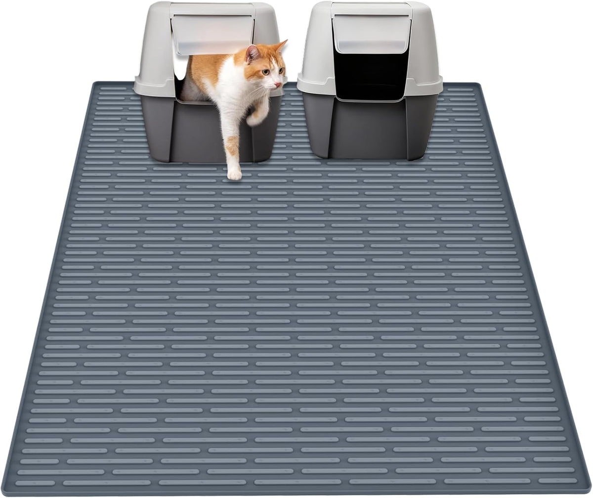 Ultibe 40"x30" Extra Large Silicone Cat Litter Mat - Gray Blue / 40"L x 30"W