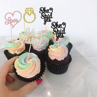 Gyufise He Asked She Said Yes Cupcake Toppers Gold Glitter Diamond - Multi - image 4