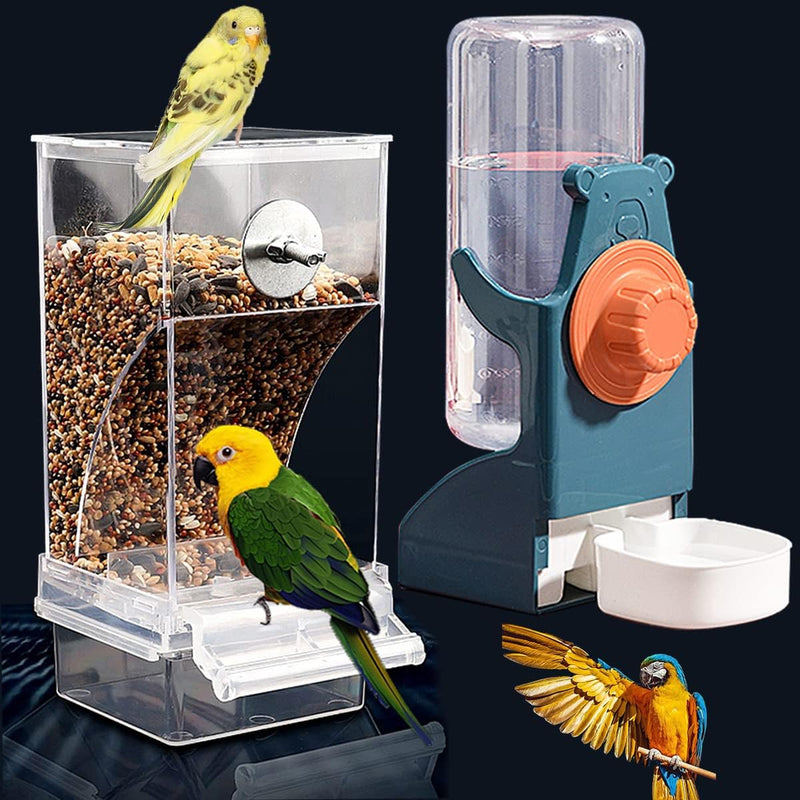 Kenond No Mess Bird Feeders Water Dispenser Set，Automatic Feeders - Blue