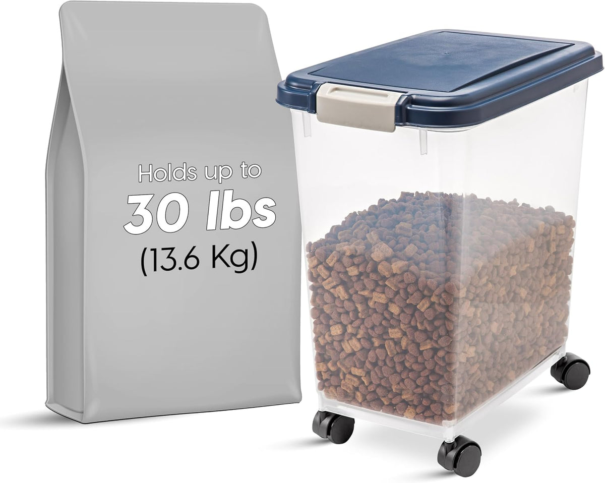 IRIS USA Airtight Pet Food Storage Rolling Container - 30 lbs / Navy - image 4