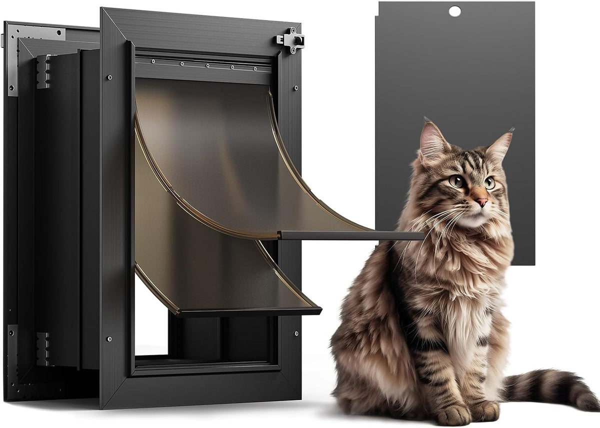 Dog Door for Wall, All Aluminum Large Doggy Door Doggie door - Black / Small