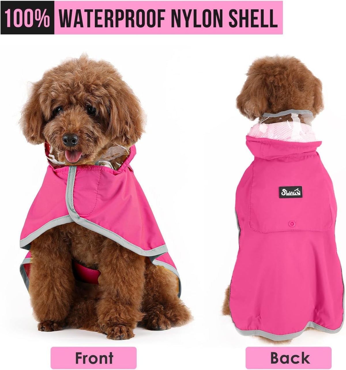 Lukovee Dog Raincoat, Waterproof Jacket with Clear Hood & Leash Hole, M – Essentials for Dogs - Fuchsia / X-Small - image 2