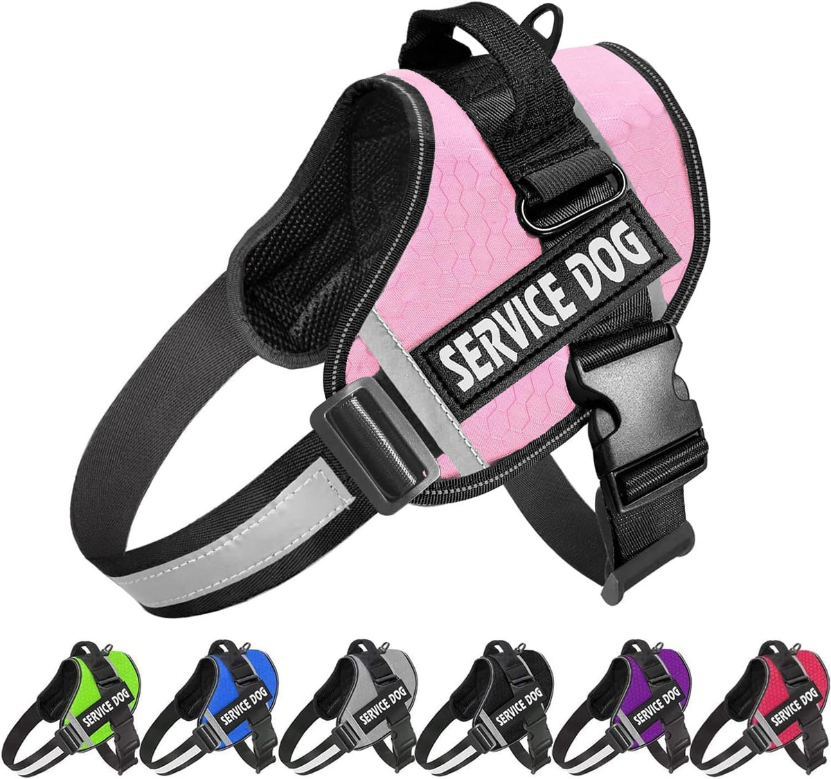 JSXD Dog Harness,No-Pull Service Dog Harness with Handle Adjustable Outdoor Pet Dog Vest 3M - XS / Pink