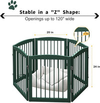 Freestanding Pet Gate for Dogs, Foldable Wooden Dog Gate for House, Extra Wide Indoor Pet Barrier for Stair, Doorway, Hall, Support Feet Included, 120 Inch Wide, 6 Panels 24",Green
