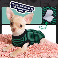 FUAMEY Recovery Suit for Dogs After Surgery,Soft Breathable Dog Bodysuit E-Collar & Cone Alternative Surgical Suit,Male Female Dog Neuter Spay Suits Anti Licking Wounds Onesie Green Black Stripes XXL