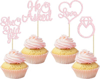 Gyufise He Asked She Said Yes Cupcake Toppers Gold Glitter Diamond - Light Pink