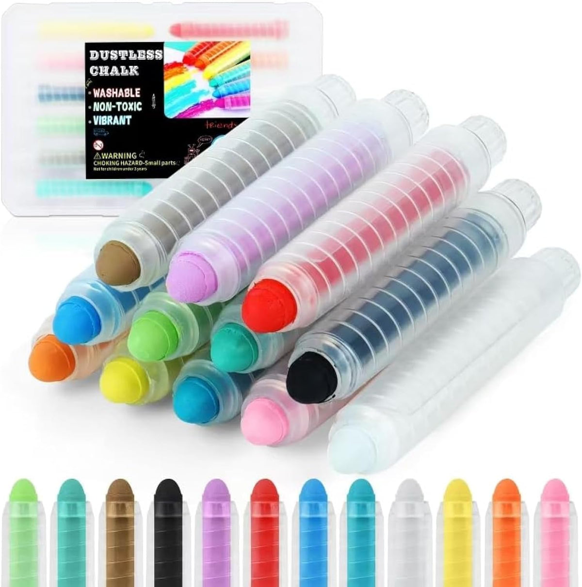 Haoyond dustless chalk for kids in 6 colors with twist-up chalk holders - view 3