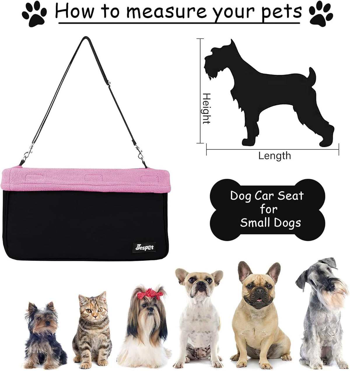 Jespet Dog Booster Seat for Cars, Travel Carrier with Seat Belt – Essentials for Dogs - Pink-16 L x 13" D x 9" H - image 2