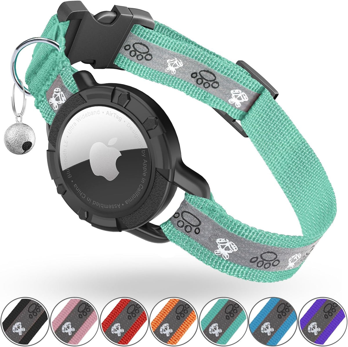 Reflective AirTag Cat Collar - Green / XS(7"-9")