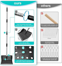 12-Inch 2-in-1 Chicken Poop Scooper & Rake – US Patent Pending – 3-Shape Sifting Holes Chicken Coop Rake，Stainless Steel Handle （20–61"）– Litter Scoop Sand & Sifting Shovel for Chicken Coops (Black)