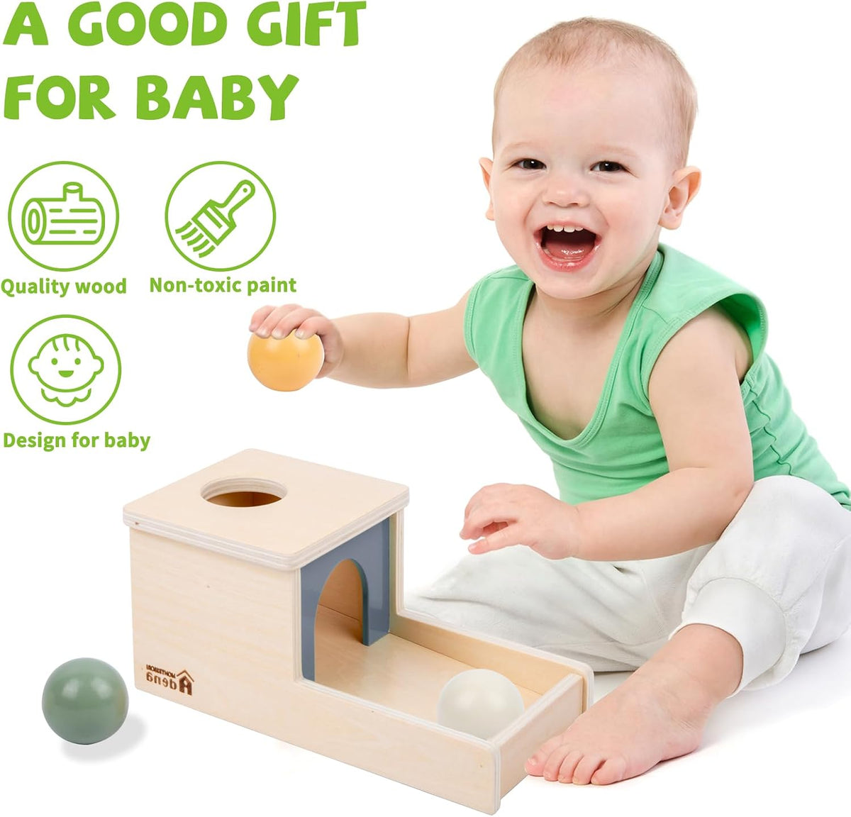 Adena Montessori Object Permanence Box with Tray Three Balls - Morandi Colors - image 2