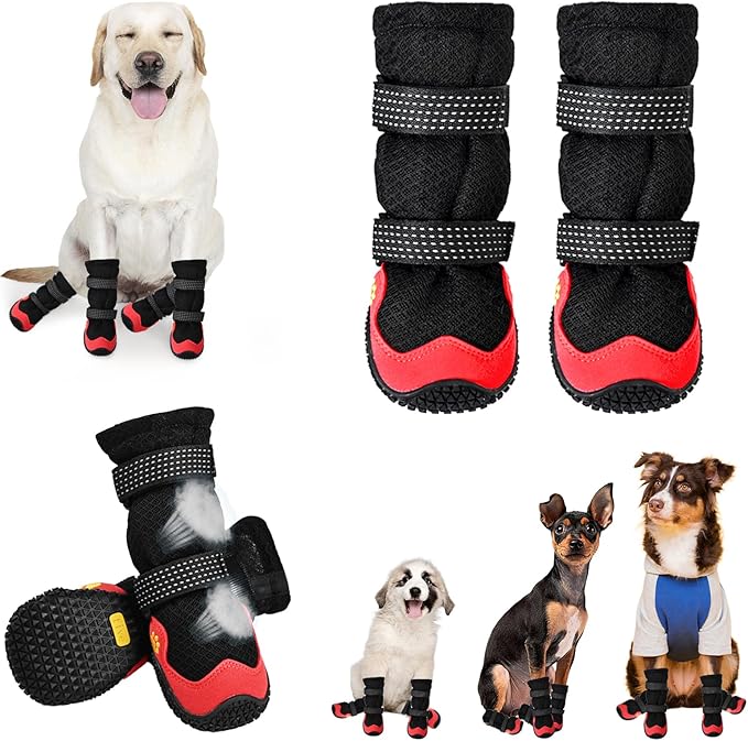 Dog Shoes for Medium Large Size Dogs, Breathable Dog Shoe for Hot Pavement, Dog Booties and Paw Protectors to Prevent Licking, Anti-Slip Dog Boots with Reflective for Summer, Hiking, Snow (Size 1)