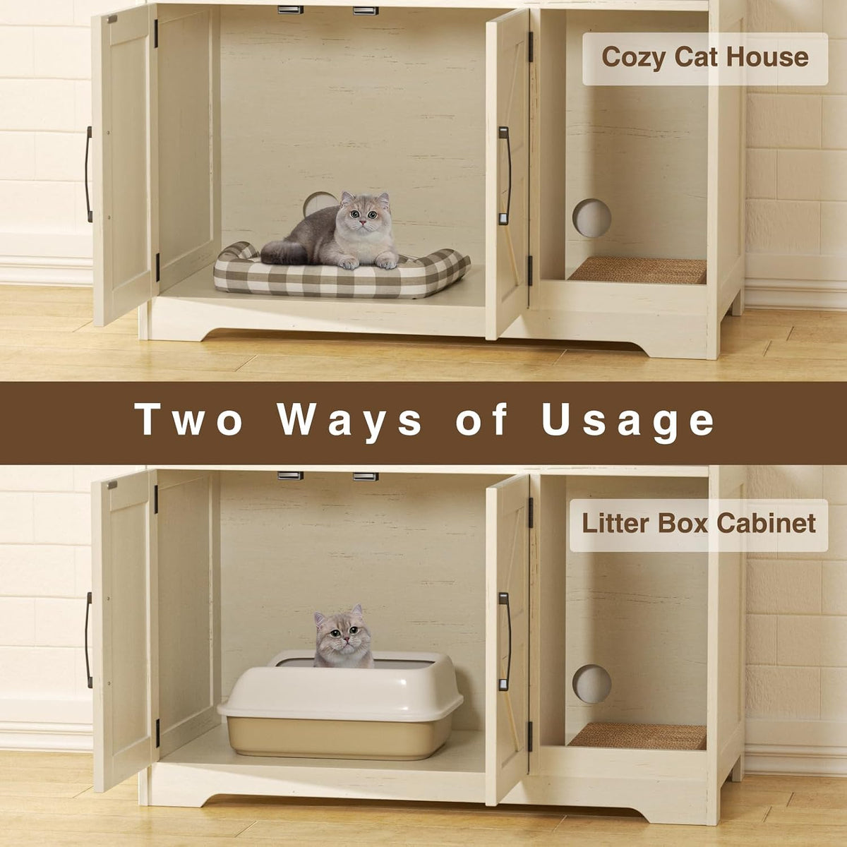 Cat Litter Box Enclosure, Hidden Litter Box with Scratch Pad – Essentials for Cats - White / 31"L x 17"W x 28.5"H - image 4