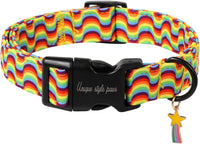 Dog Collar With Metal Buckle, Red Rose Flower Gift for Small - Wave Rainbow / XS