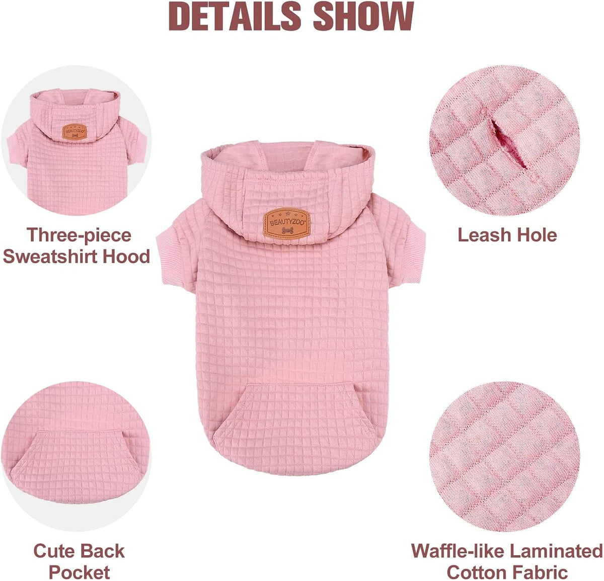 Small Dog Hoodie,Warm Winter Dog Sweater with Pocket & Leash Hole – Essentials for Dogs - Pink / M (Back: 16",Chest: 22", Neck: 13") - image 3