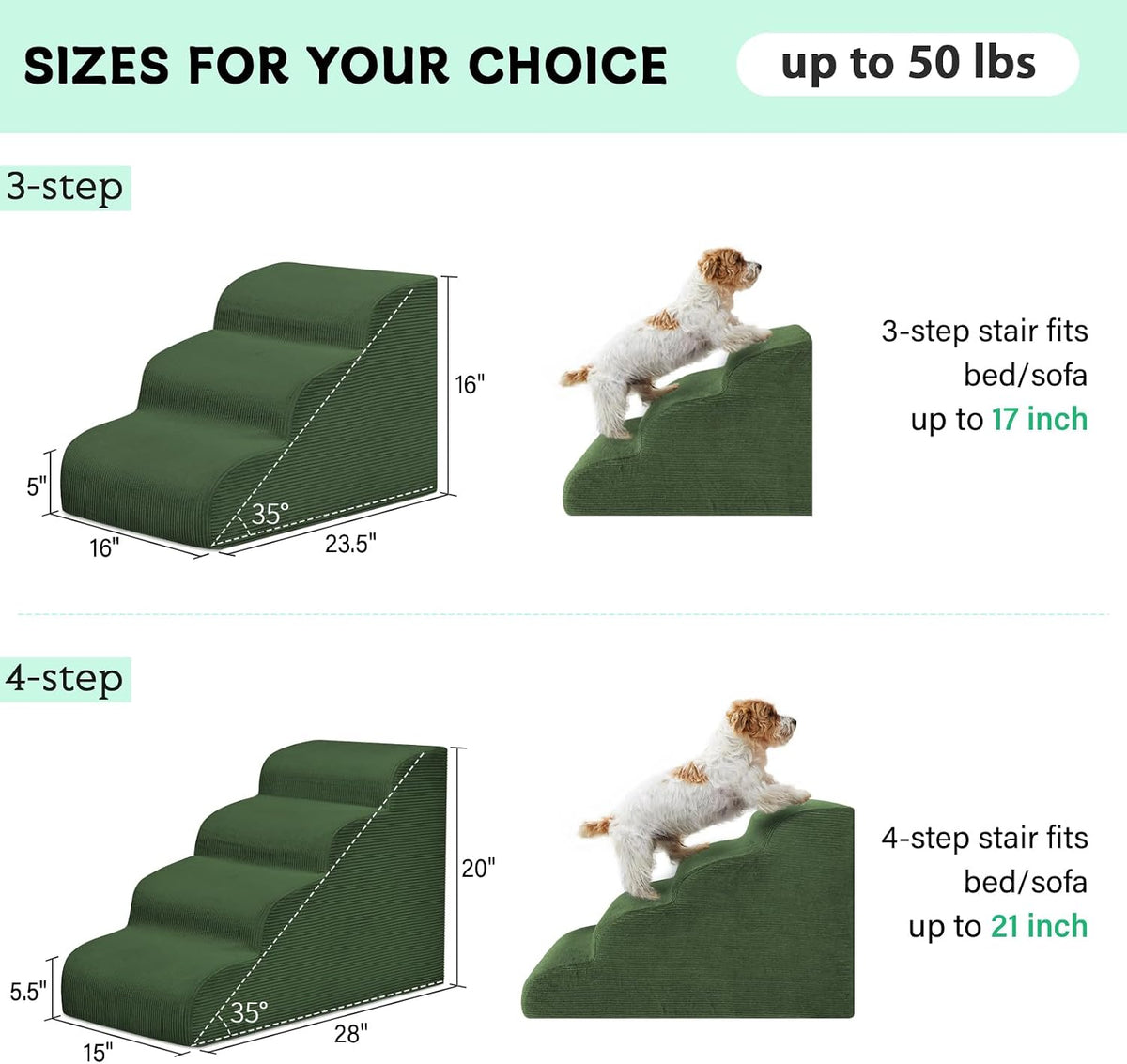 4 Step Dog Stairs Pet Ramp for High Beds, Sofas and Cars – Essentials for Dogs - Green / 3.0 / 3-Step 16"H - image 3
