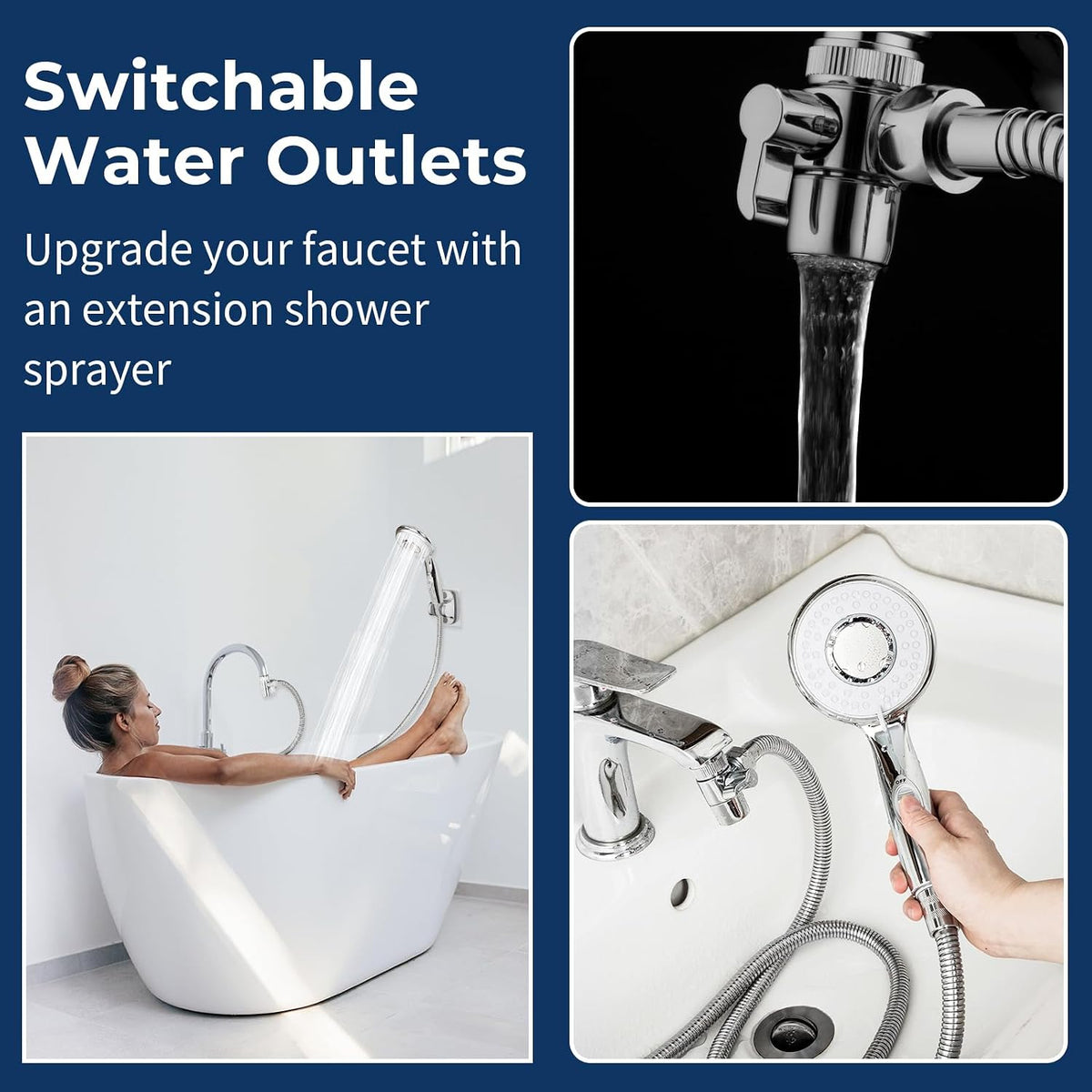 Shower Head Hose Sink Tub Faucet Attachment - Silver A - image 3