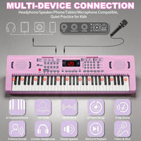 24HOCL pink electronic keyboard piano for kids with 61 lighted keys, LCD screen and microphone - view 7