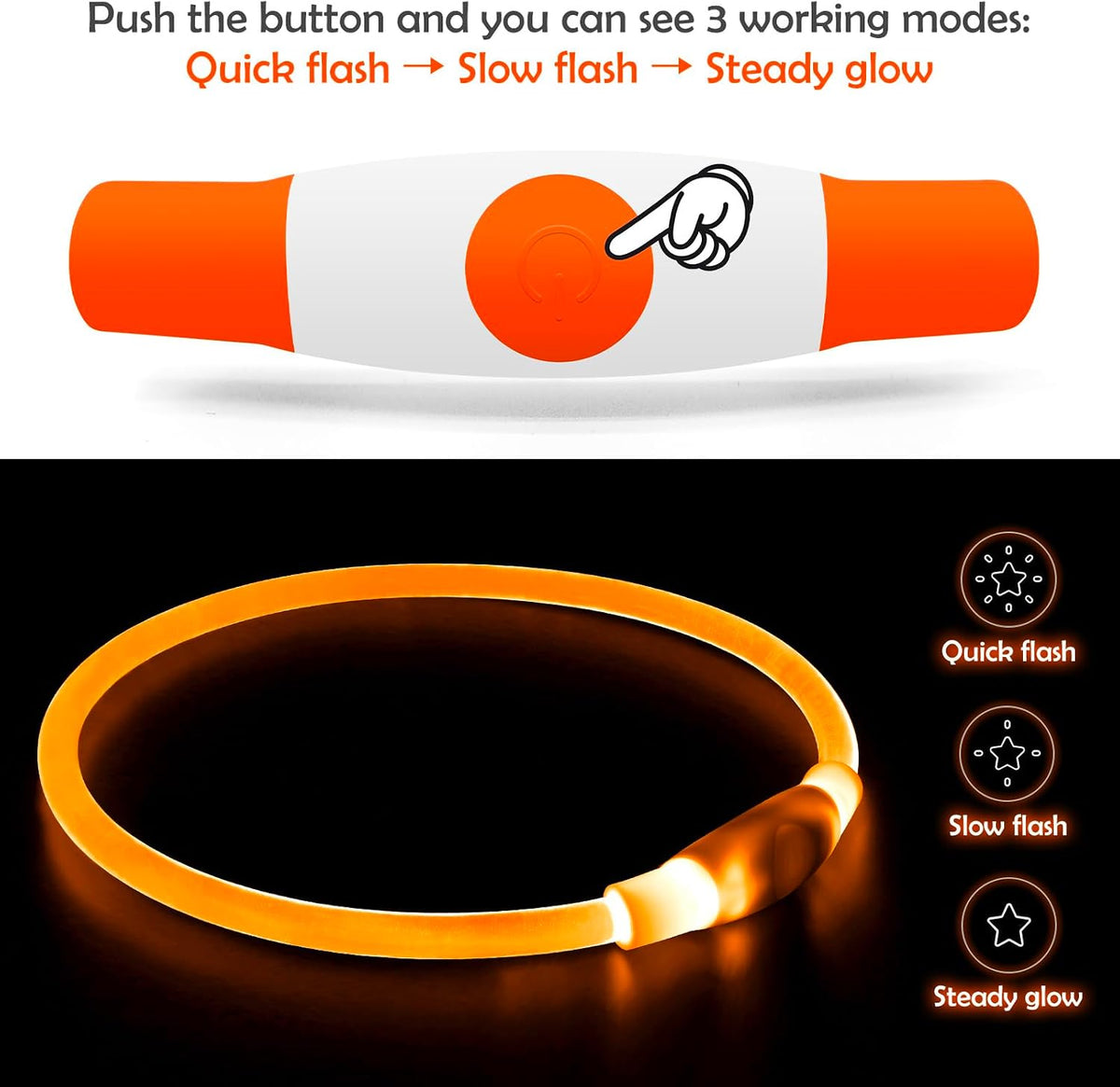 Led Dog Collar, BSEEN USB Rechargeable Flash Light up Dog Collar – Essentials for Dogs - Orange - image 2