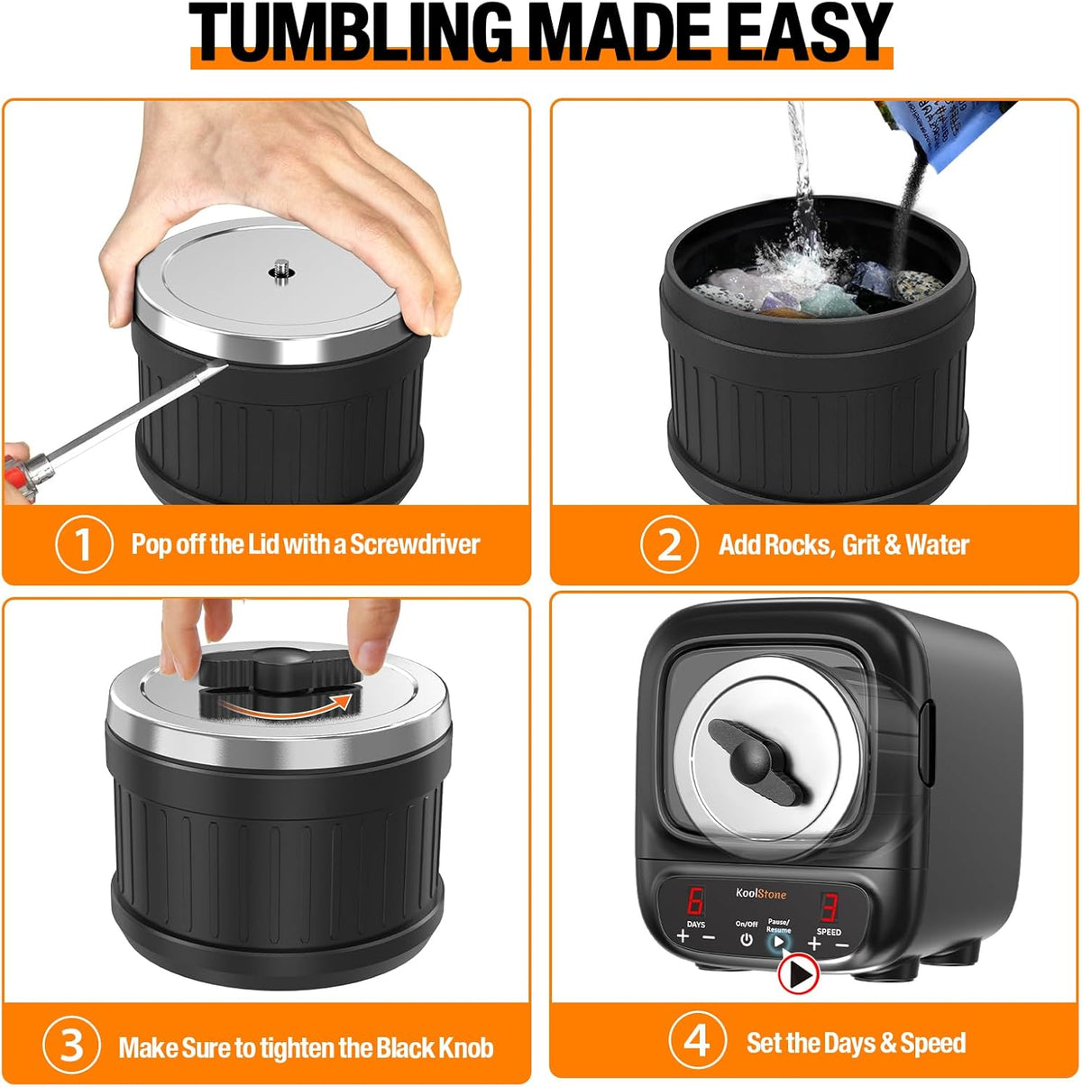 C1 Pro Max Professional Rock Tumbler Kit - Large 3LB Rock Tumbler Kit - image 4