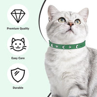 Leather Cat Collar, Breakaway Kitten Collars with Bell, Black – Essentials for Small Pets - Green_Star & Moon / 8"-12" Cats / Mini Dogs(Pack of 1) - image 3